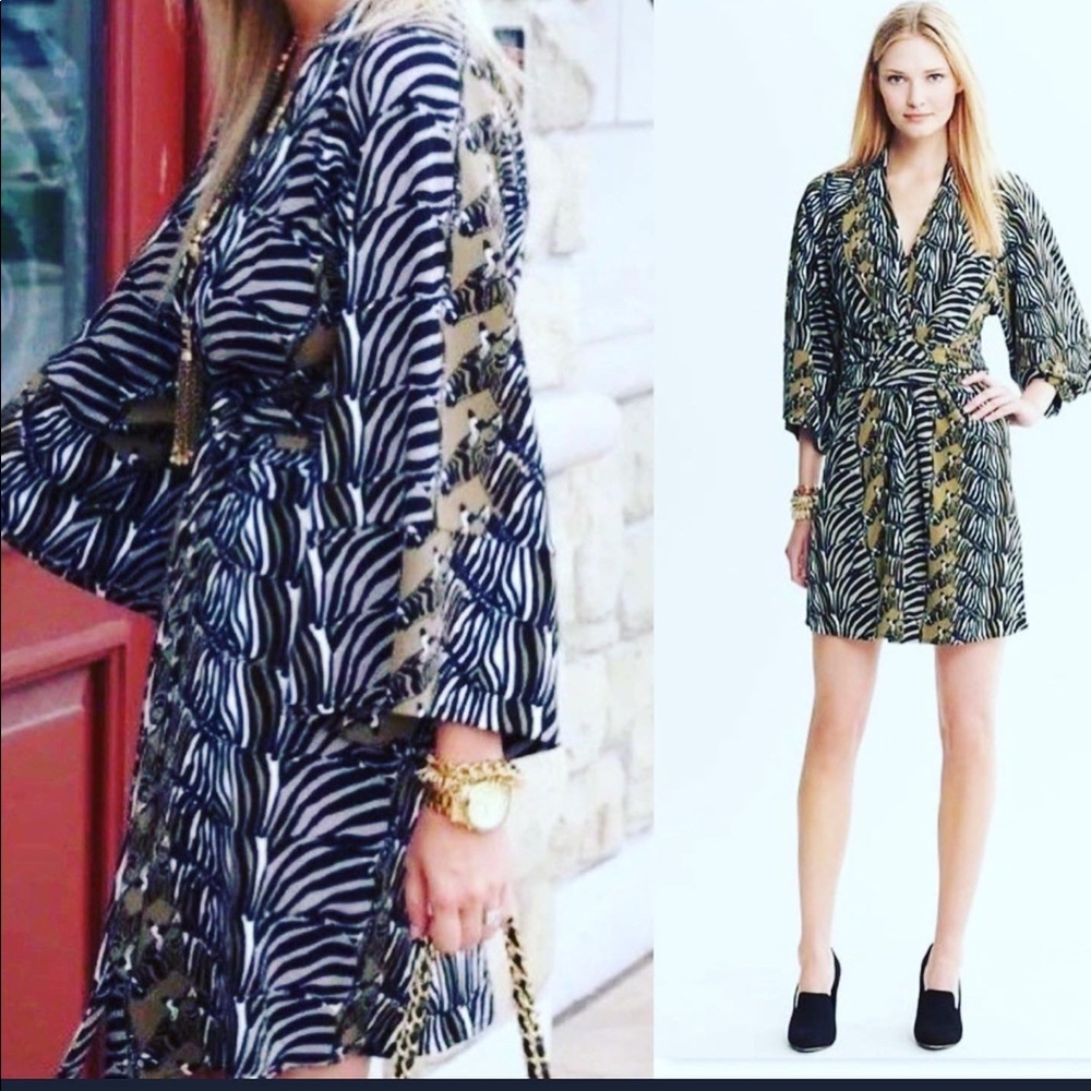 💚 NWOT Banana Republic SAFARI Issa Collection ANIMAL OLIVE GREEN Zebra dress